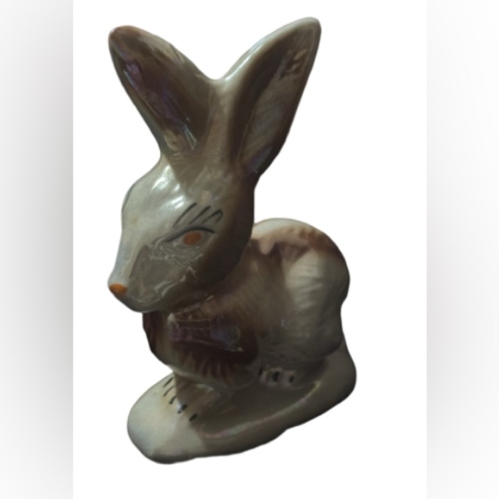 Vintage luster glazed Ceramic Brown Rabbit Figurine made in Brazil